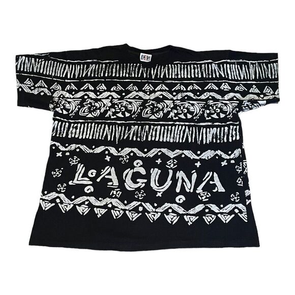 LAGUNA All-Over Tribal Aztec Design Men's Black Shirt Large VTG 80s 90s USA‎ - Picture 1 of 7